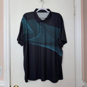 SR Speed Your Run Men's Black Blue Striped Designed Golf Polo Shirt, Size 2XL